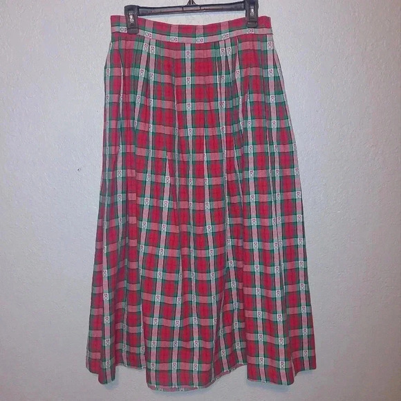 90s Bechamel Christmas Plaid Maxi Holiday Skirt Cotton Folk Skirt Red & Green 12 - Picture 3 of 10